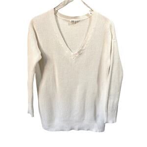 Gap Sweater Women's V-Neck White Basic Long Sleeve Cable Knit Cabin Small
